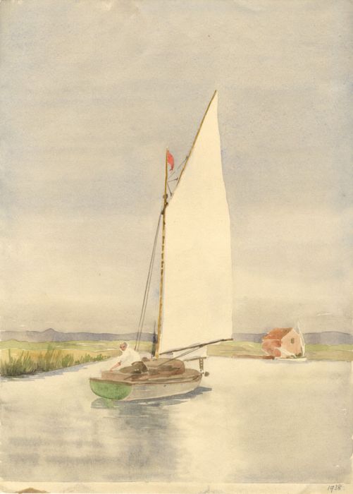Thomas Rayson - 1938 Watercolour, Sailing on Lake