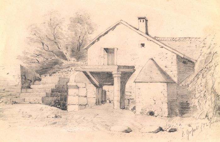 Lilly Gosset - 19th Century Graphite Drawing, Farm House