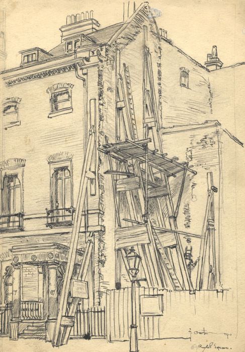 F. Carter - 1910 Pen and Ink Drawing, Russell Square, London