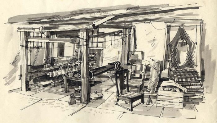 Paul Sharp - Monochrome 1964 Watercolour, Weaver's Cottage, Kilbarchan, Renfrew
