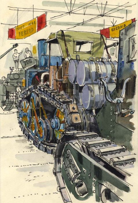 Paul Sharp - 1964 Watercolour, Tank Museum Bovington Camp, Wareham