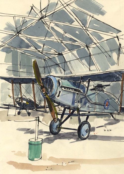 Paul Sharp - 1964 Watercolour, Old Warden Aerodrome Bedfordshire