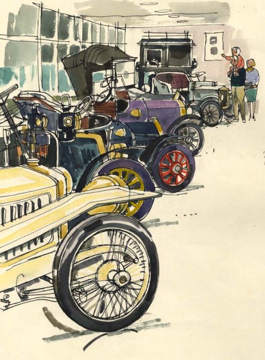 Paul Sharp - 1964 Watercolour, Montagu Motor Museum, Beaulieu, Hampshire