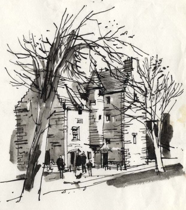 Paul Sharp - 1964 Pen and Ink Drawing, Queen Mary's House, Jedburgh