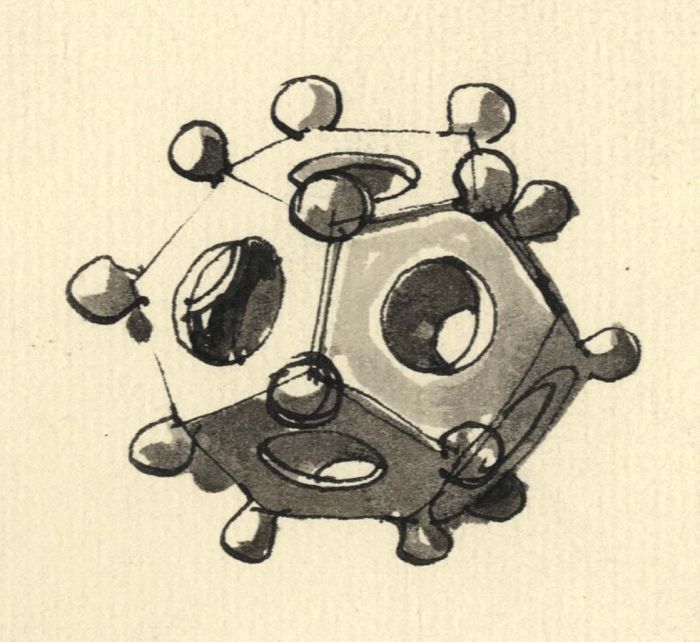 Paul Sharp - 1964 Pen and Ink Drawing, Roman Dodecahedron, Segontium Roman Fort