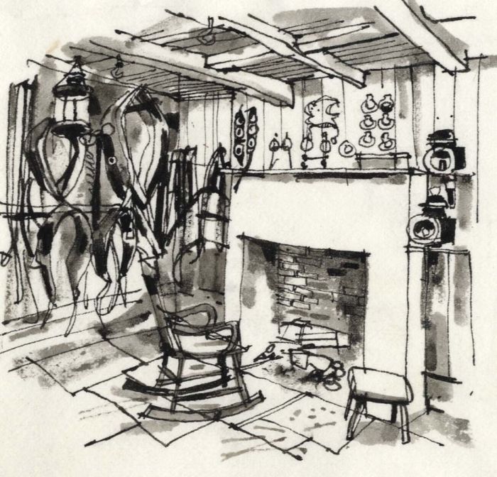 Paul Sharp - 1964 Pen and Ink Drawing, Harness Room Halifax Folk Museum