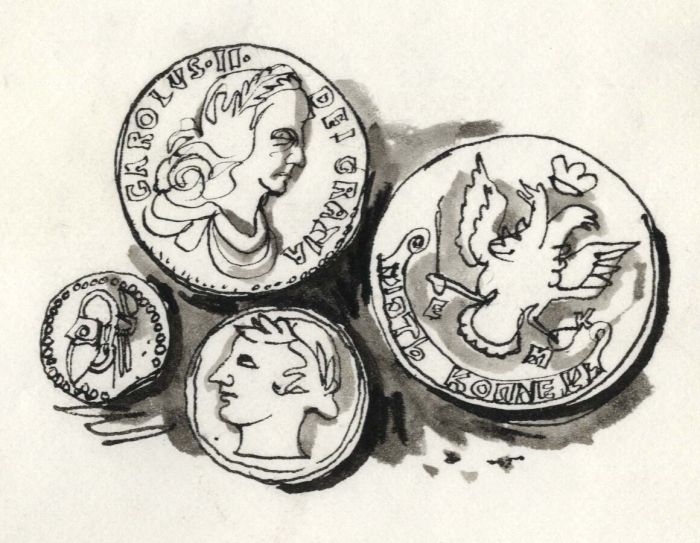 Paul Sharp - 1964 Pen and Ink Drawing, Coins Chelmsford and Essex Museum