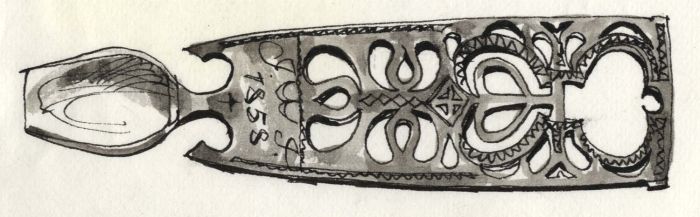 Paul Sharp - 1964 Pen and Ink Drawing, Welsh Loving Spoon