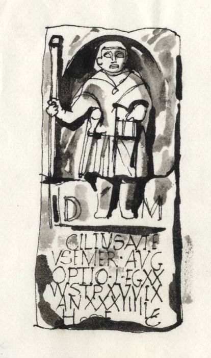 Paul Sharp - 1964 Pen and Ink Drawing, Roman Tombstone Chester