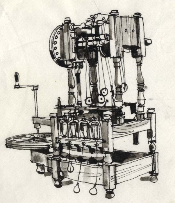 Paul Sharp - 1964 Pen and Ink Drawing, Arkwright's Water Frame Blackburn
