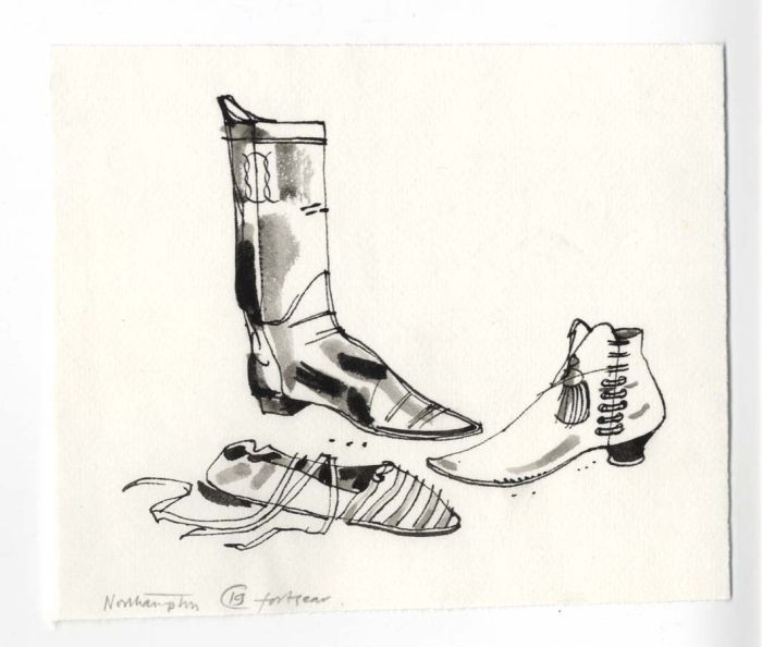 Paul Sharp - 1964 Pen and Ink Drawing, Northampton 19th Century Footwear