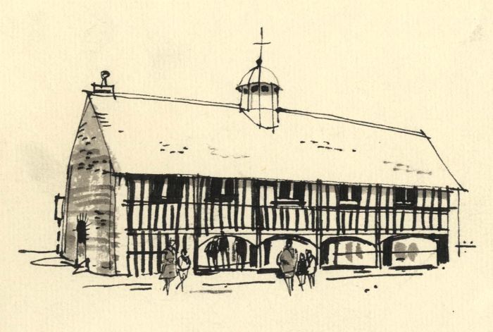 Paul Sharp - 1964 Pen and Ink Drawing, Llanidloes Market Hall