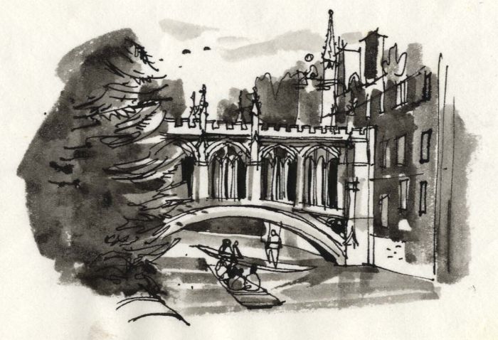 Paul Sharp - Monochrome 1963 Watercolour, Bridge of Sighs Cambridge