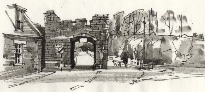 Paul Sharp - Monochrome 1963 Watercolour, Warkworth Fortified Bridge