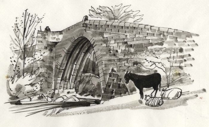 Paul Sharp - Monochrome 1963 Watercolour, Bridge of Dye Kincardine