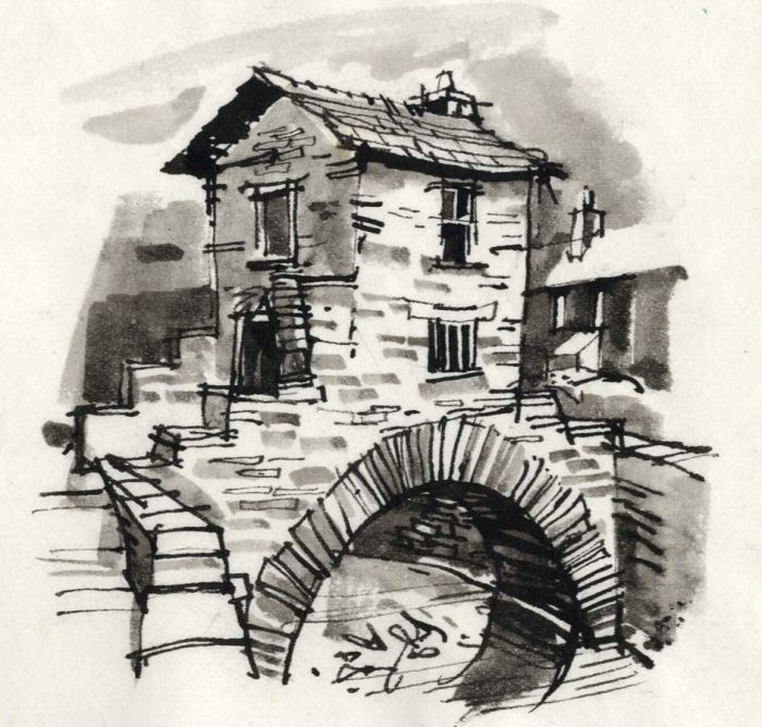 Paul Sharp - Monochrome 1963 Watercolour, Bridge House Ambleside