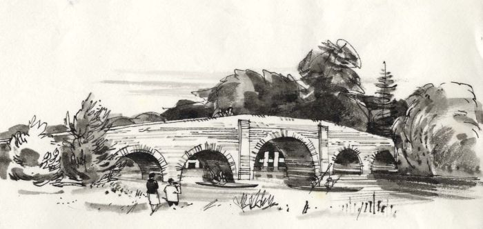 Paul Sharp - Monochrome 1963 Watercolour, Sonning Bridge over Thames