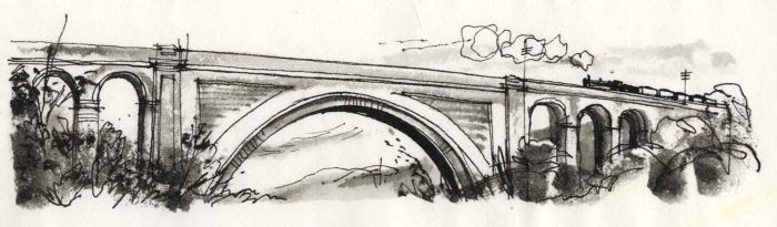 Paul Sharp - Monochrome 1963 Watercolour, Masonry Bridge Ayr Valley Ballochmyle
