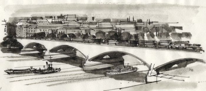 Paul Sharp - Monochrome 1963 Watercolour, Waterloo Bridge