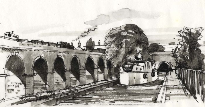 Paul Sharp - Monochrome 1963 Watercolour, Chirk Aqueduct Denbigh