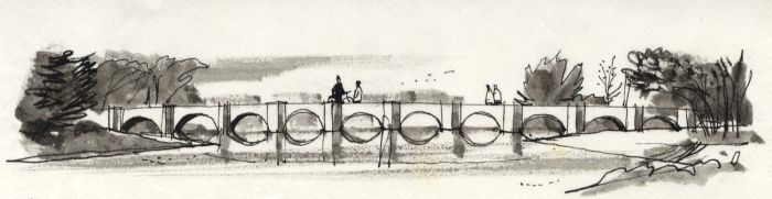 Paul Sharp - Monochrome 1963 Watercolour, Shugborough or 'Essex' Bridge
