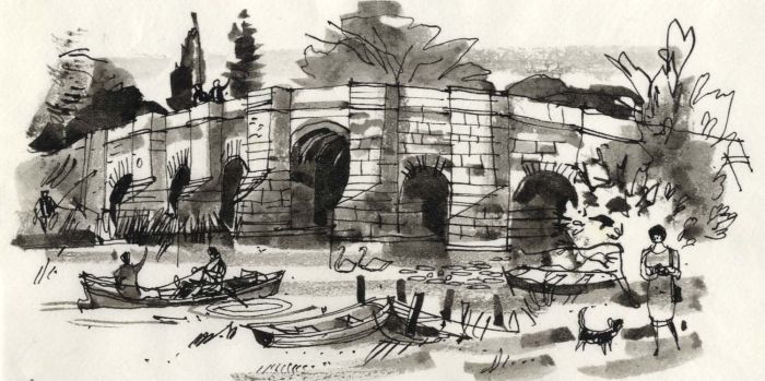 Paul Sharp - Monochrome 1963 Watercolour, Stopham Bridge Sussex