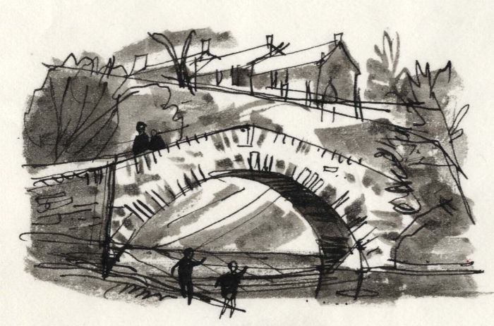 Paul Sharp - Monochrome 1963 Watercolour, Keith Bridge over Isla, Banffshire