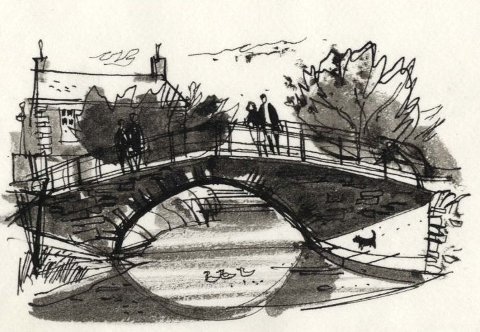 Paul Sharp - Monochrome 1963 Watercolour, Cadger's Bridge Biggar Lanark