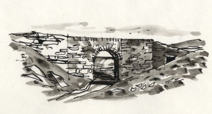 Paul Sharp - Monochrome 1963 Watercolour, Dunvegan Bridge Skye