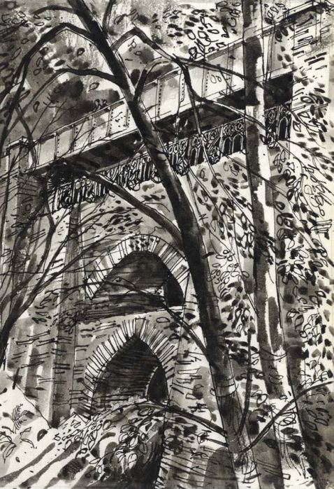 Paul Sharp - Monochrome 1963 Watercolour, Devil's Bridge Cardigan