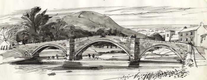 Paul Sharp - Monochrome 1963 Watercolour, Shaking Bridge Llanrwst