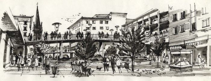 Paul Sharp - Monochrome 1963 Watercolour, Coventry Footbridge