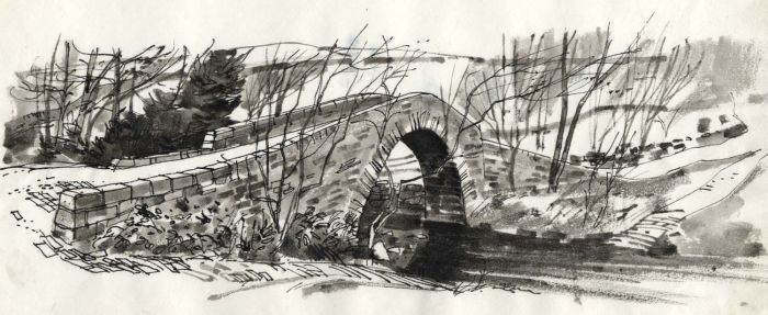 Paul Sharp - Monochrome 1963 Watercolour, Packhorse Bridge Dob Park, Yorkshire