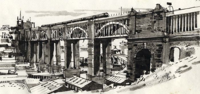 Paul Sharp - Monochrome 1963 Watercolour, Stephenson's Viaduct Newcastle