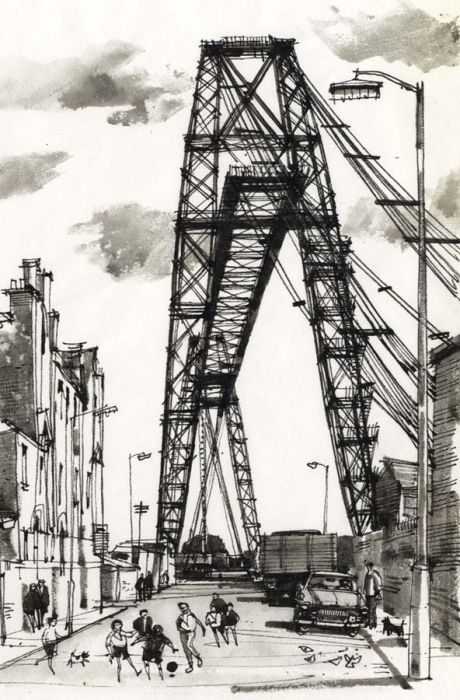 Paul Sharp - Monochrome 1963 Watercolour, Newport Transporter Bridge