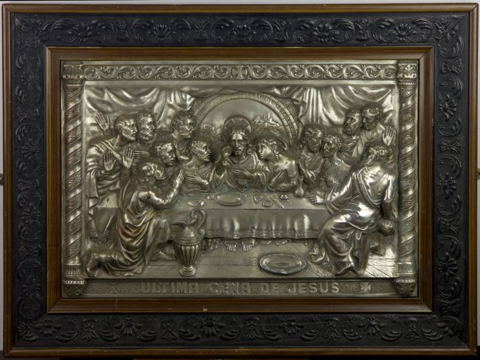 Repousse Wall Panel of the Last Supper in a Fine Frame