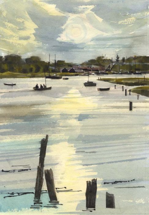 Paul Sharp - 1964 Watercolour, Beaulieu River from Gilbury Hard Exbury