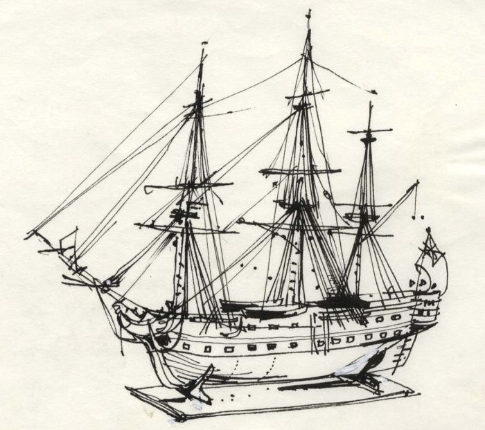 Paul Sharp - 1964 Pen and Ink Drawing, HMS Agamemnon