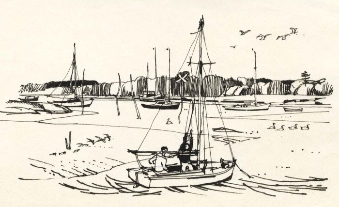 Paul Sharp - 1964 Pen and Ink Drawing, Up the Beaulieu River near Lower Exbury