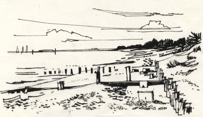 Paul Sharp - 1964 Pen and Ink Drawing, Coast from Lepe to Beaulieu River