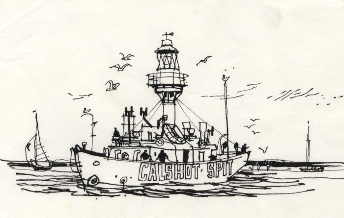Paul Sharp - 1964 Pen and Ink Drawing, Calshot Spit Lightship