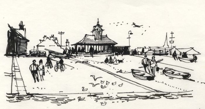 Paul Sharp - 1964 Pen and Ink Drawing, Itchen Ferry Hards