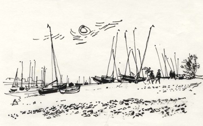 Paul Sharp - 1964 Pen and Ink Drawing, Dinghies at Hamble