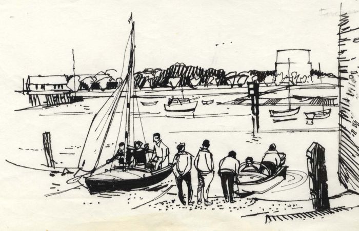 Paul Sharp - 1964 Pen and Ink Drawing, Hard at Fareham