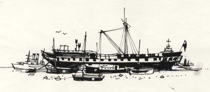 Paul Sharp - 1964 Pen and Ink Drawing, HMS Foudroyant