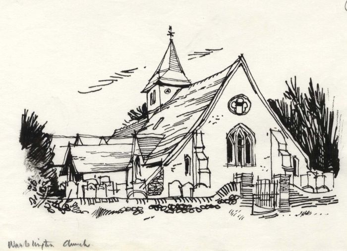 Paul Sharp - 1964 Pen and Ink Drawing, Warblington Church