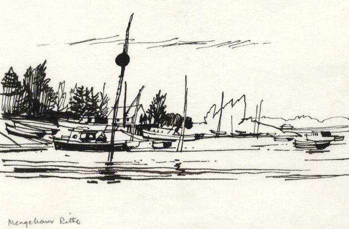 Paul Sharp - 1964 Pen and Ink Drawing, Leaving Mengham Rythe