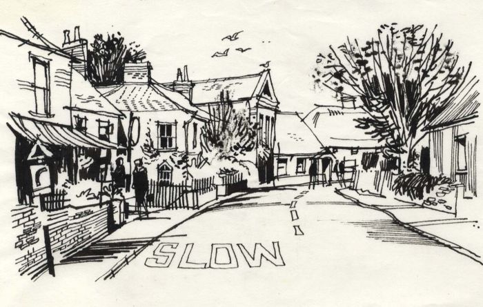 Paul Sharp - 1964 Pen and Ink Drawing, Bosham Village