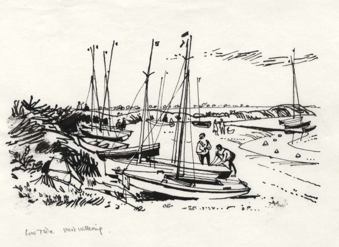 Paul Sharp - 1964 Pen and Ink Drawing, Low Tide West Wittering