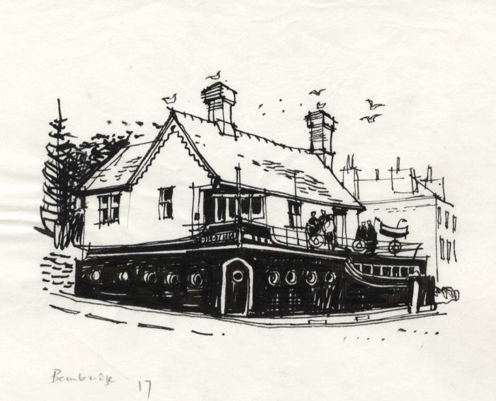 Paul Sharp - 1964 Pen and Ink Drawing, Pilot Boat Inn Bembridge